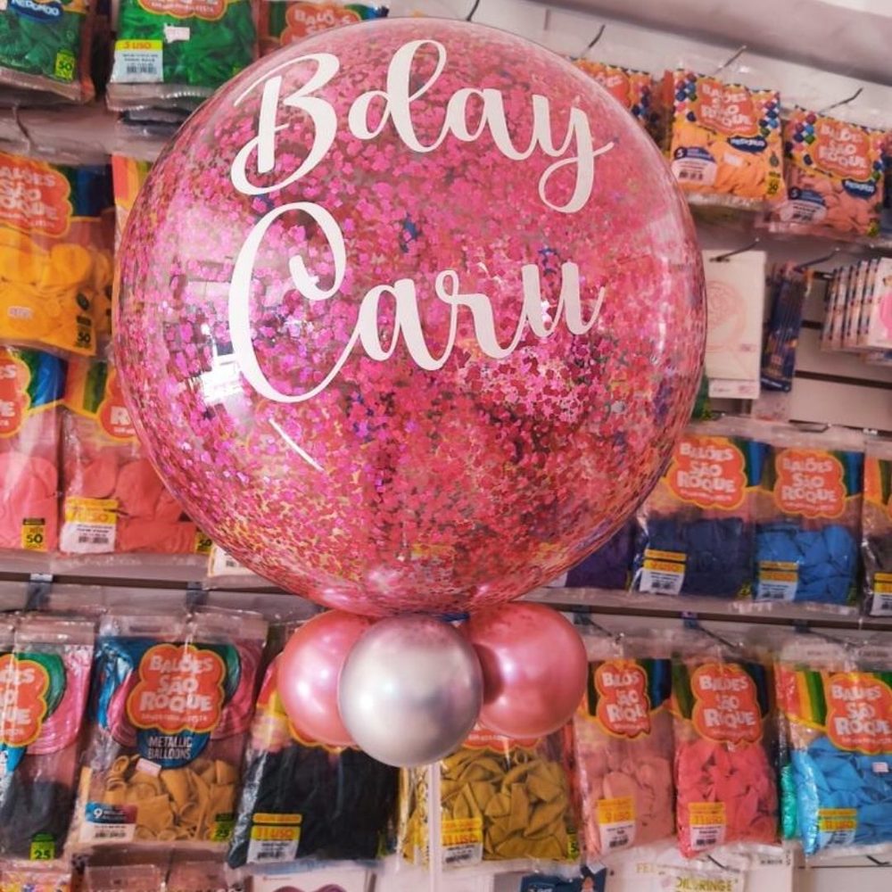 Balao Bubble personalizado com confete — Mariazinha Balões